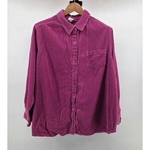 Mainstreet Blues Plus Women 2X Wide Whale Corduroy Button Up Tunic Shirt Pink